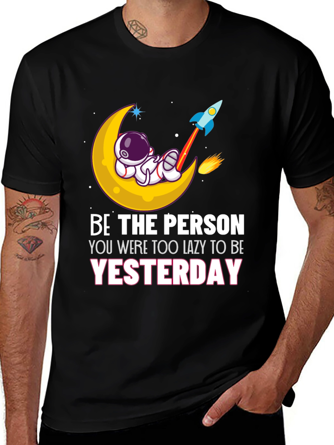 Be the Person T-Shirt Astronaut Moon Rocket Graphic Tee