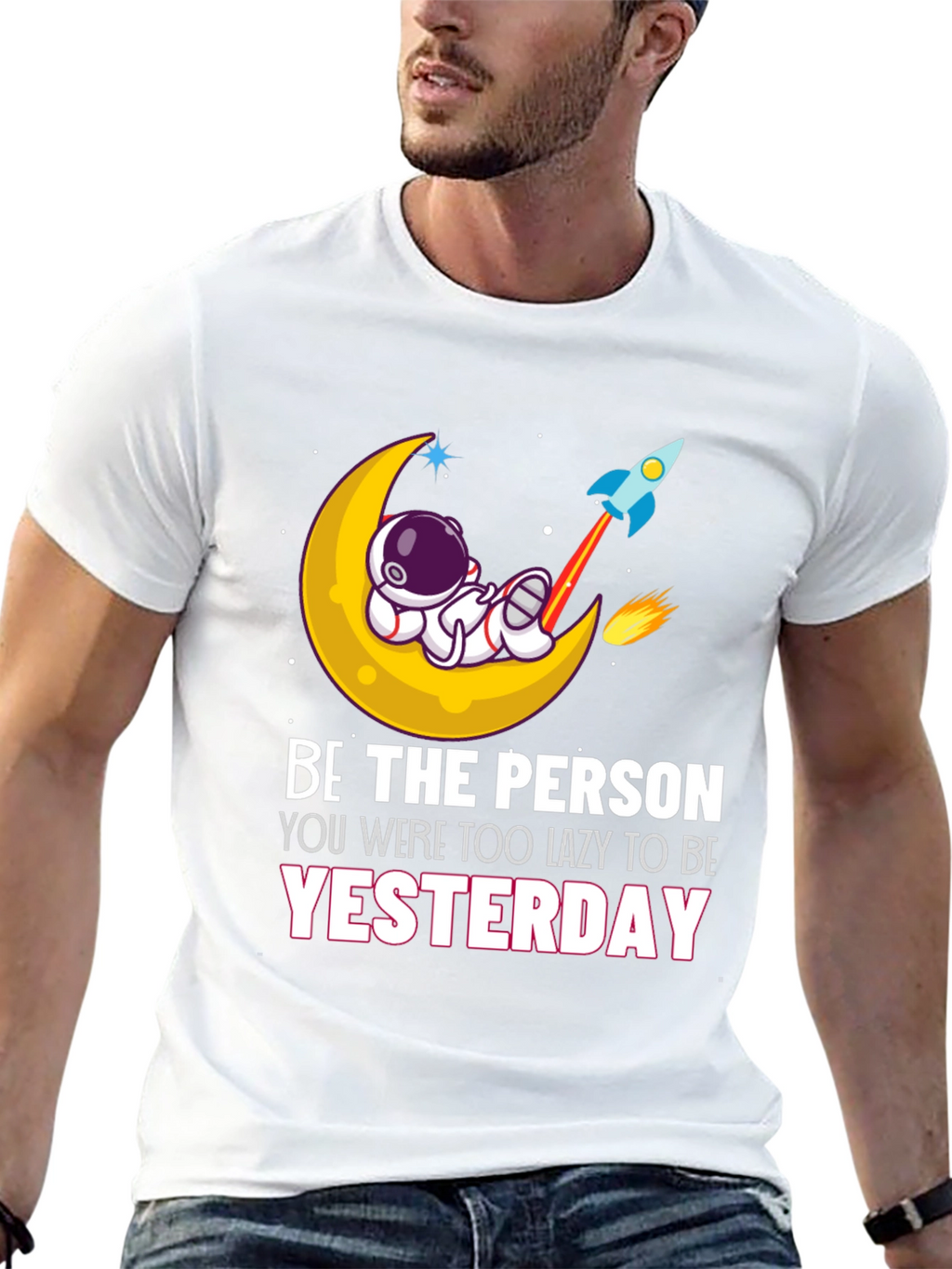 Be the Person T-Shirt Astronaut Moon Rocket Graphic Tee