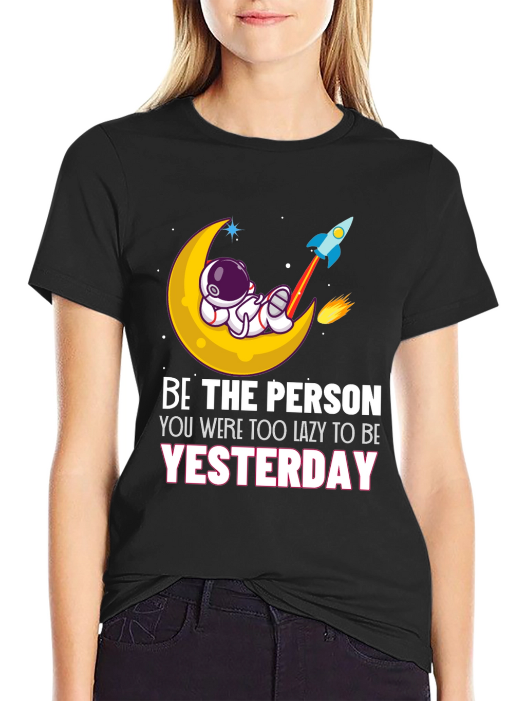 Be the Person T-Shirt Astronaut Moon Rocket Graphic Tee