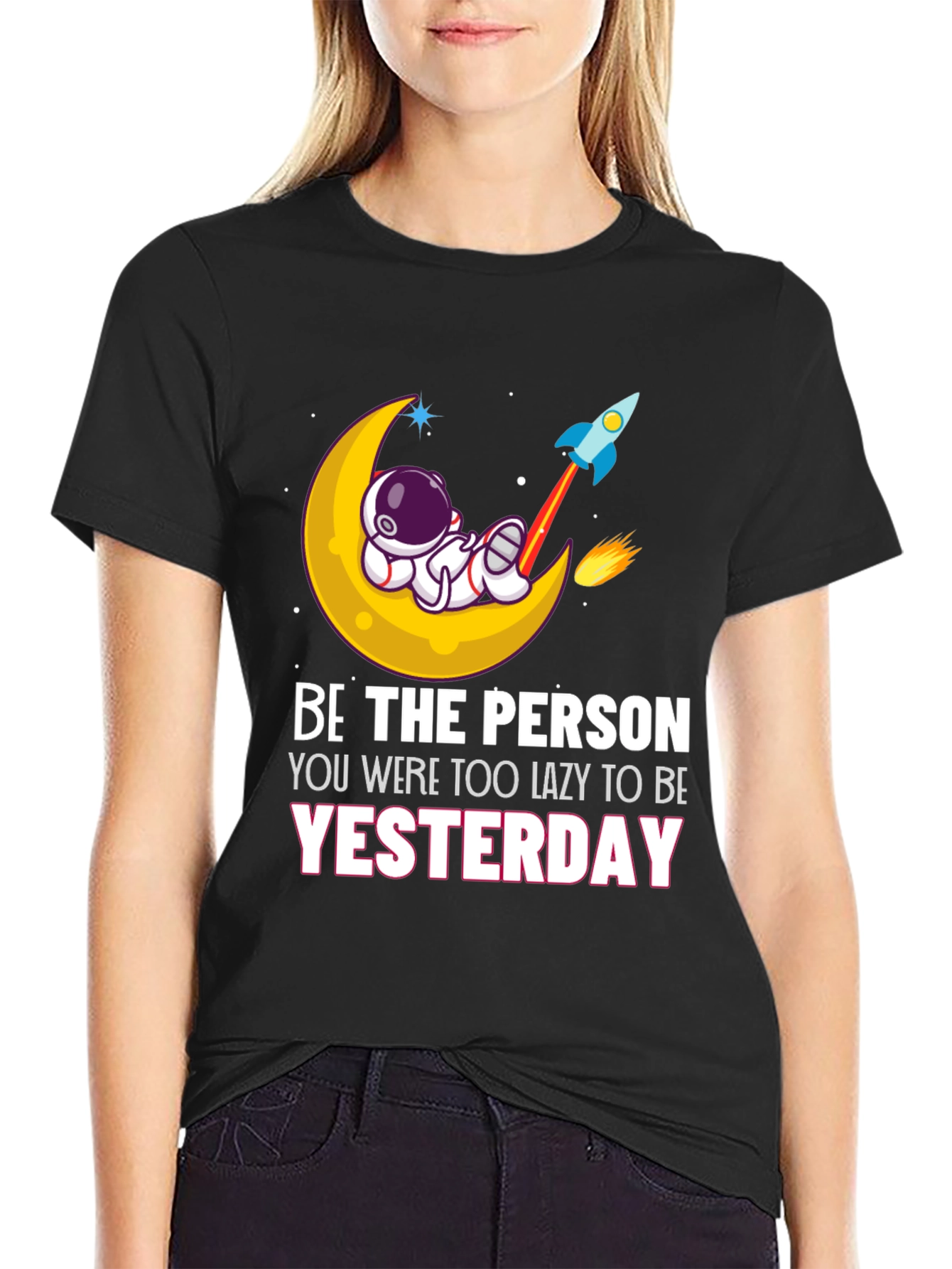 Be the Person T-Shirt Astronaut Moon Rocket Graphic Tee
