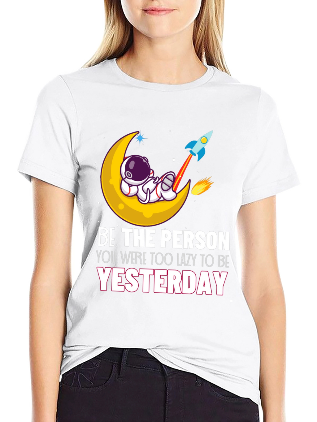 Be the Person T-Shirt Astronaut Moon Rocket Graphic Tee