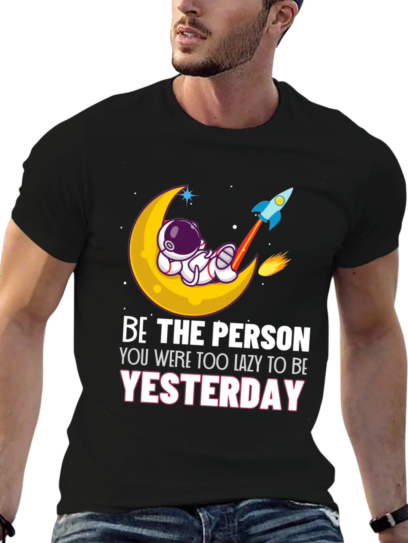 Be the Person T-Shirt Astronaut Moon Rocket Graphic Tee