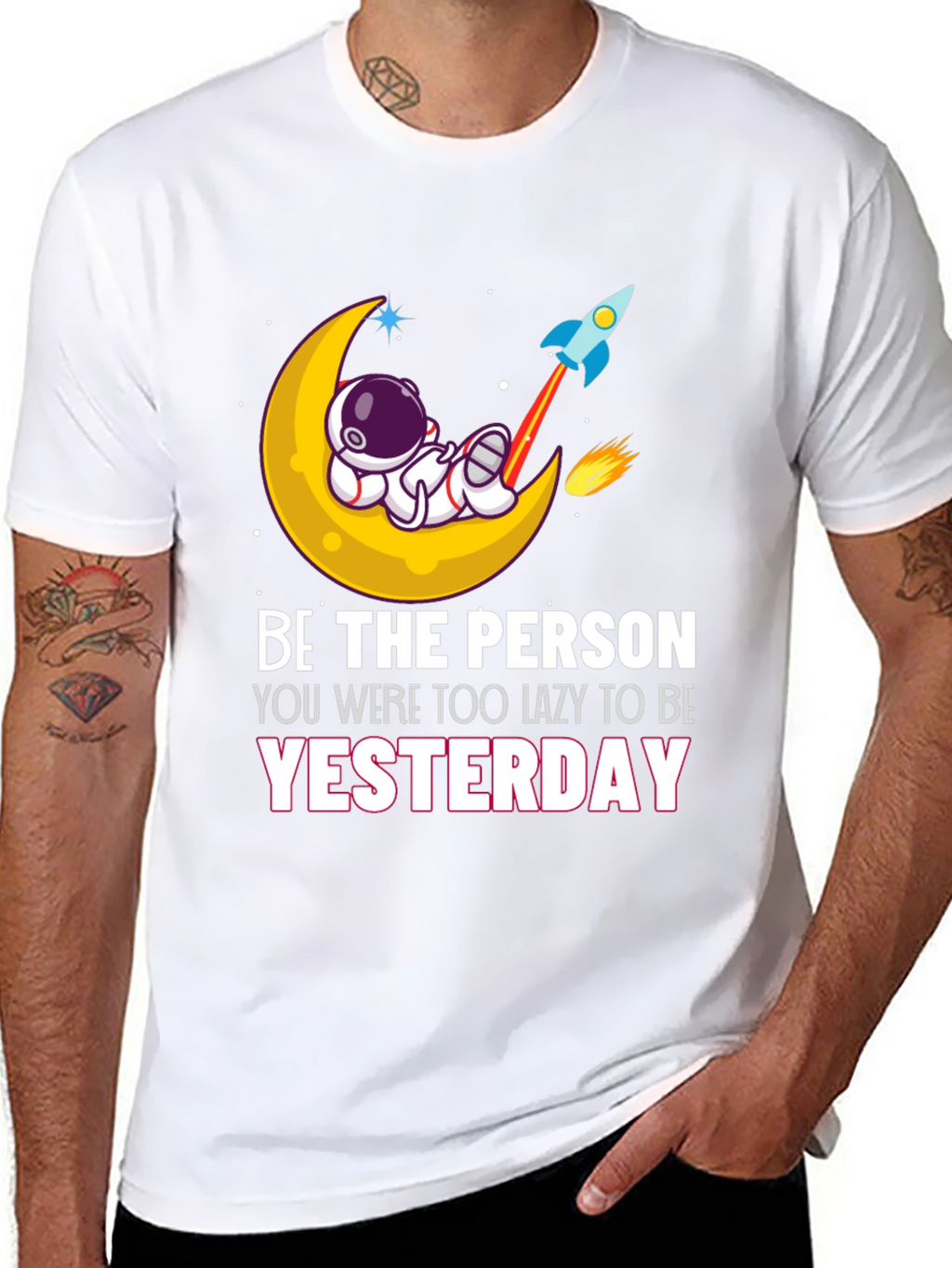 Be the Person T-Shirt Astronaut Moon Rocket Graphic Tee