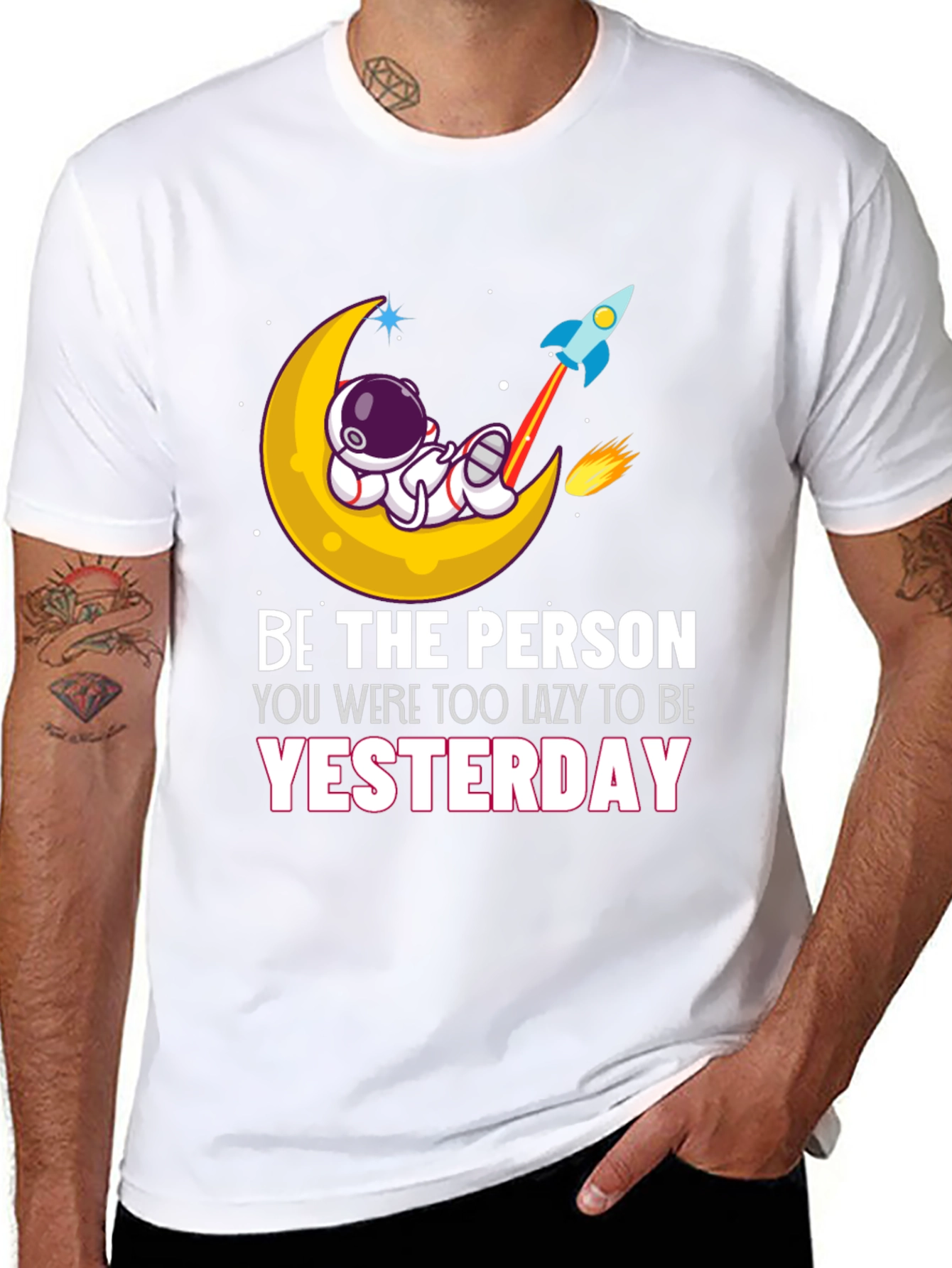 Be the Person T-Shirt Astronaut Moon Rocket Graphic Tee