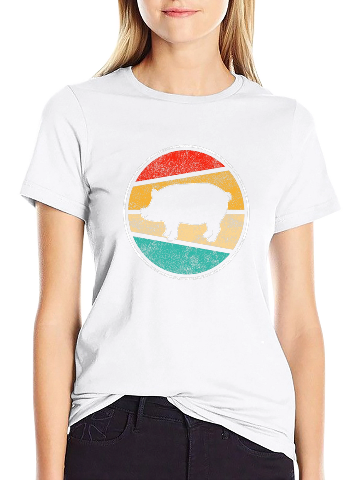 Vintage Pig Silhouette Tee - Retro Animal Lover Shirt