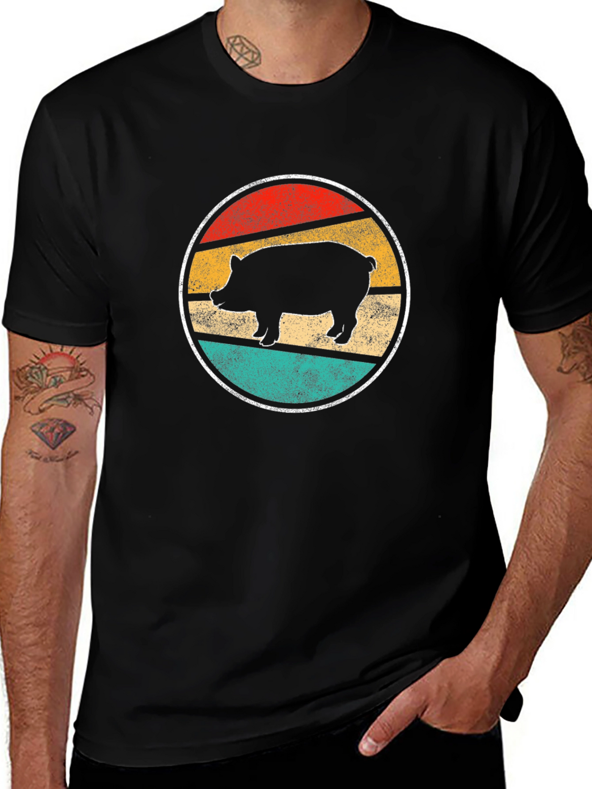 Vintage Pig Silhouette Tee - Retro Animal Lover Shirt