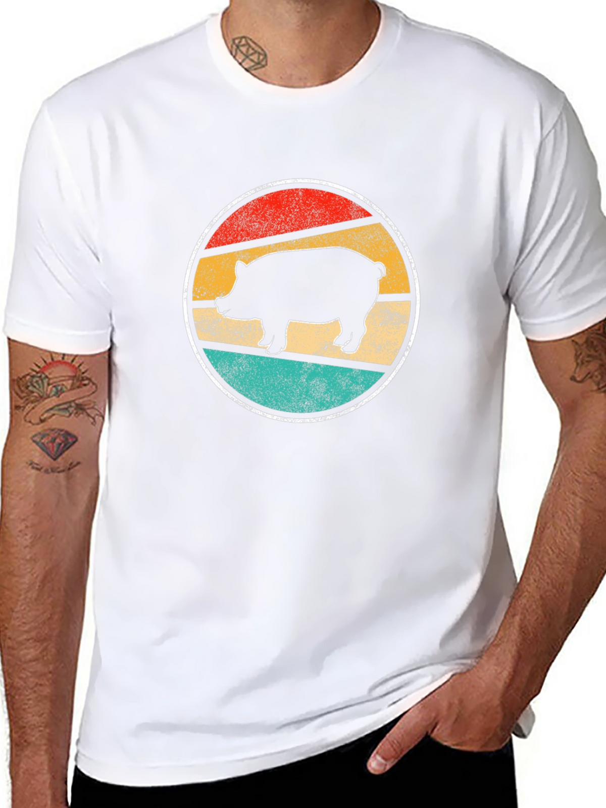 Vintage Pig Silhouette Tee - Retro Animal Lover Shirt