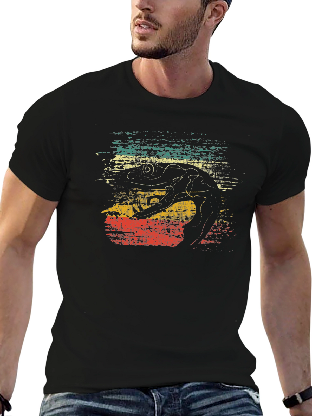 Retro Frog Graphic Tee - Black Short Sleeve T-Shirt