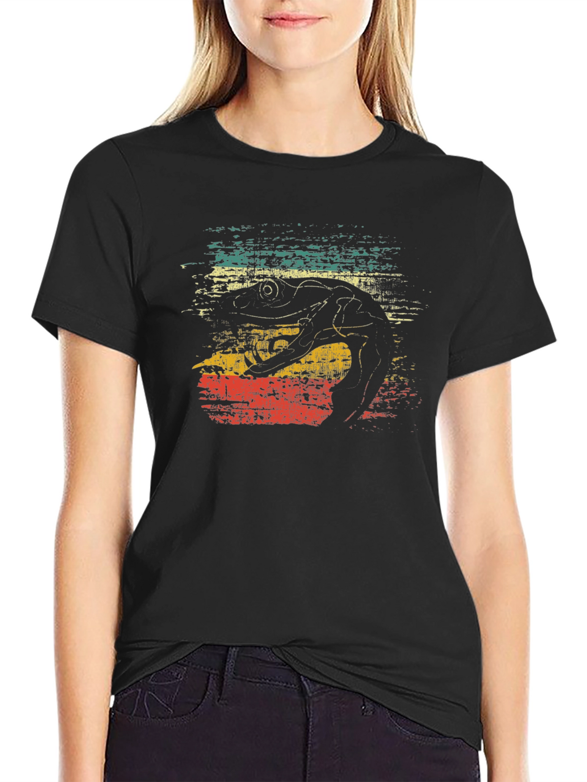 Retro Frog Graphic Tee - Black Short Sleeve T-Shirt
