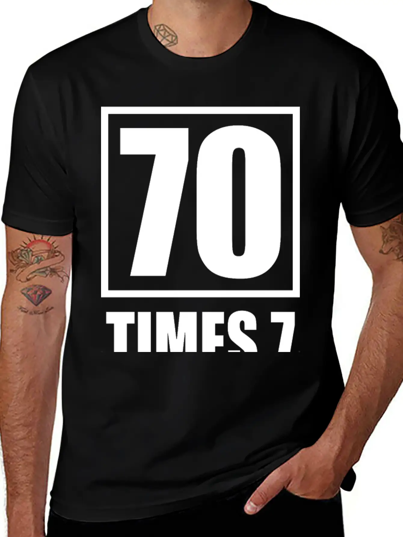 70 Times 7 (dark) Essential Cotton Tee For Daily Outfits – Unisex Style