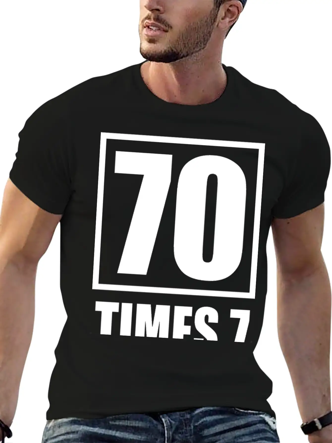 70 Times 7 (dark) Essential Cotton Tee For Daily Outfits – Unisex Style
