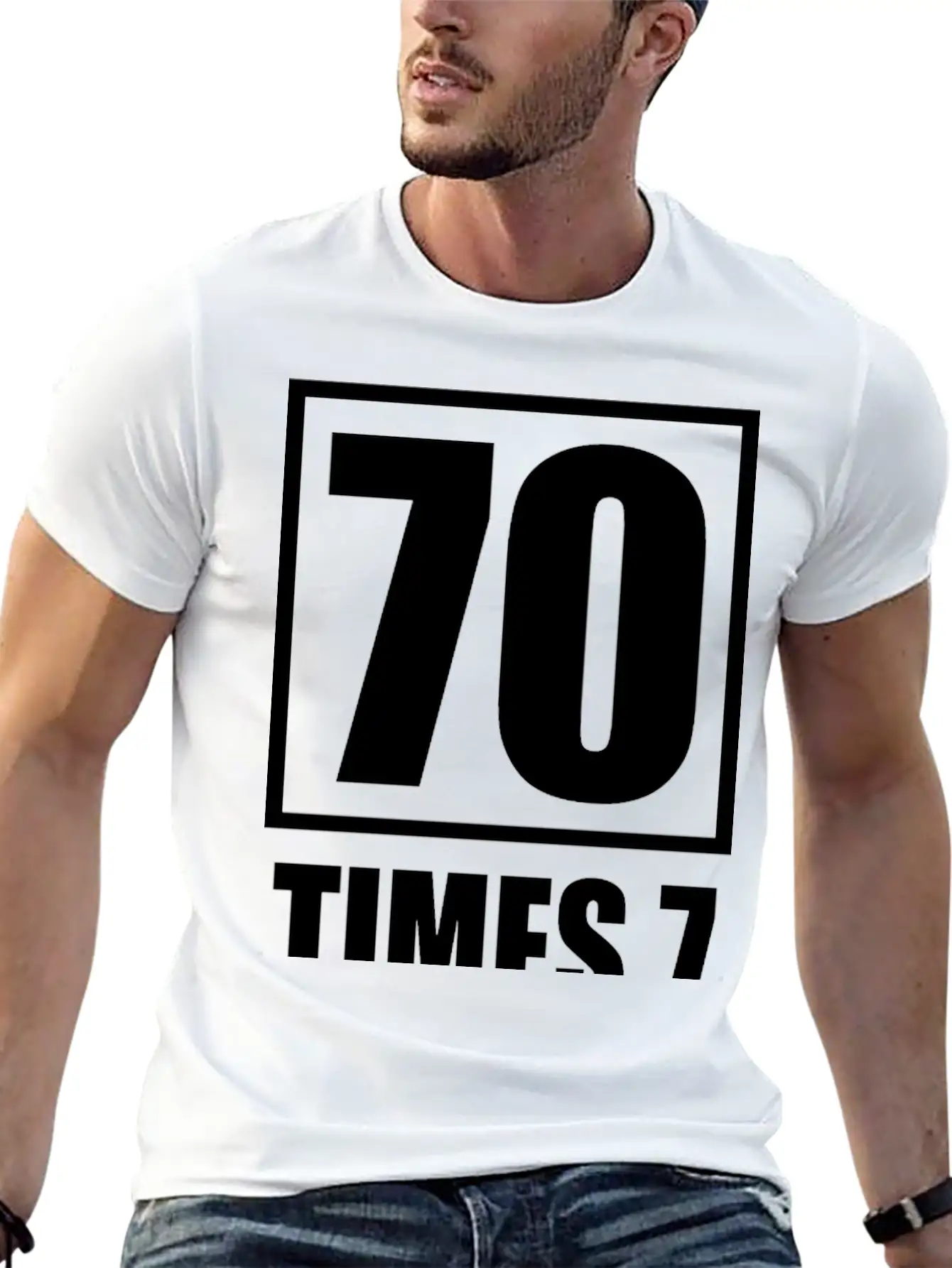 70 Times 7 (dark) Essential Cotton Tee For Daily Outfits – Unisex Style