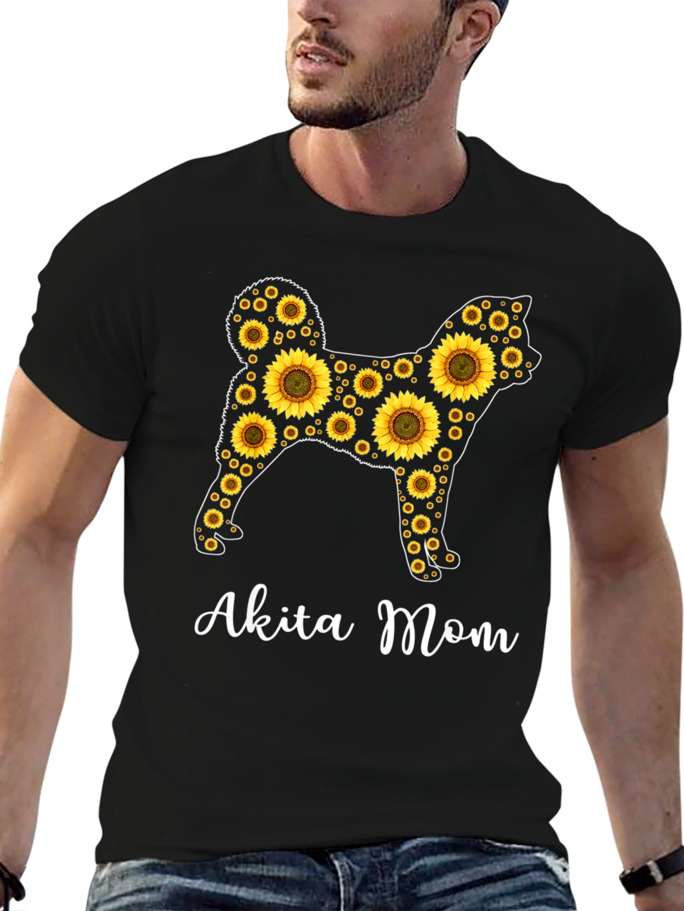 Akita Mom Sunflower Graphic Tee -  Dog Lover Shirt