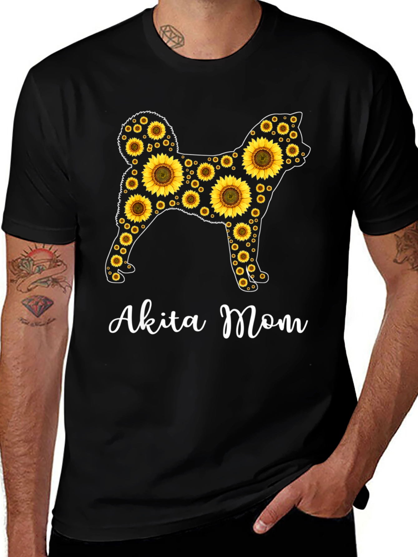 Akita Mom Sunflower Graphic Tee -  Dog Lover Shirt