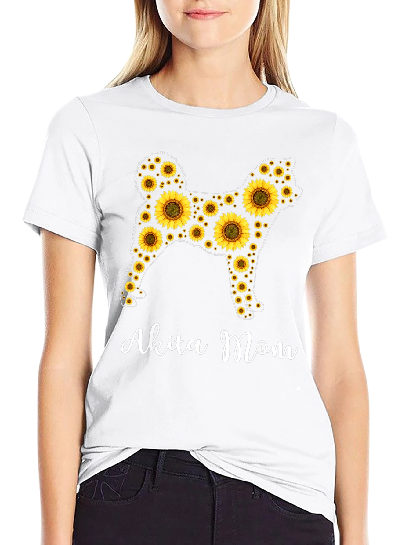 Akita Mom Sunflower Graphic Tee -  Dog Lover Shirt