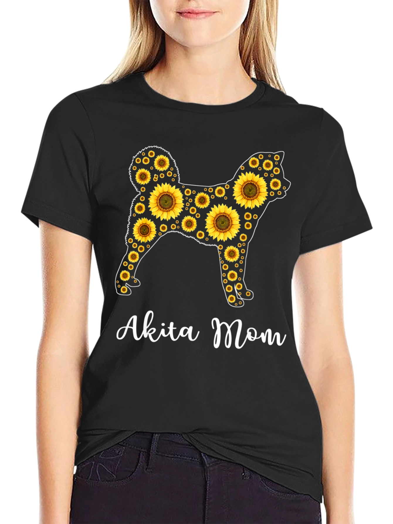 Akita Mom Sunflower Graphic Tee -  Dog Lover Shirt