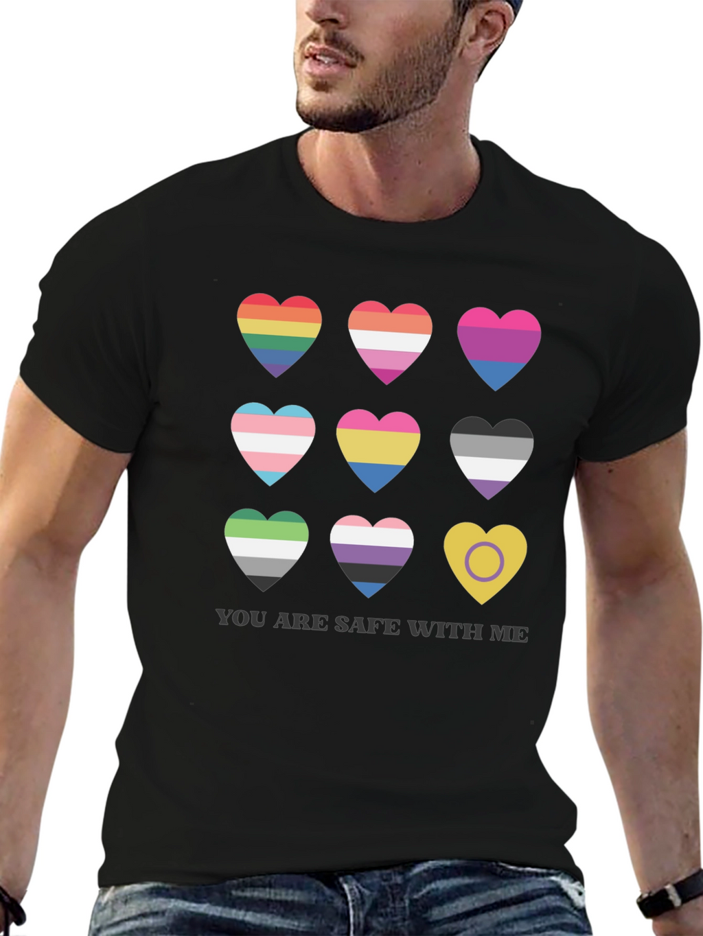 Pride Hearts T-Shirt - You Are Safe With Me