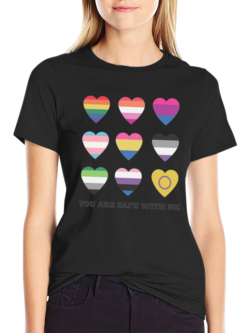 Pride Hearts T-Shirt - You Are Safe With Me