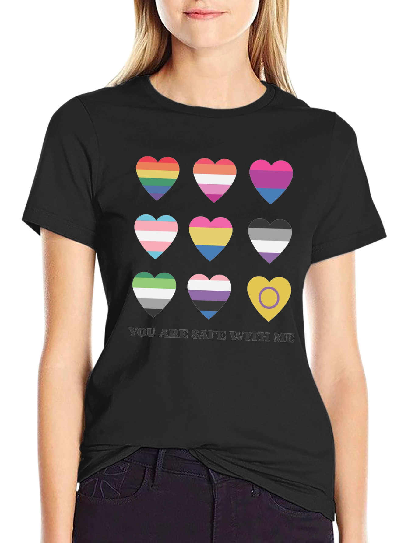 Pride Hearts T-Shirt - You Are Safe With Me