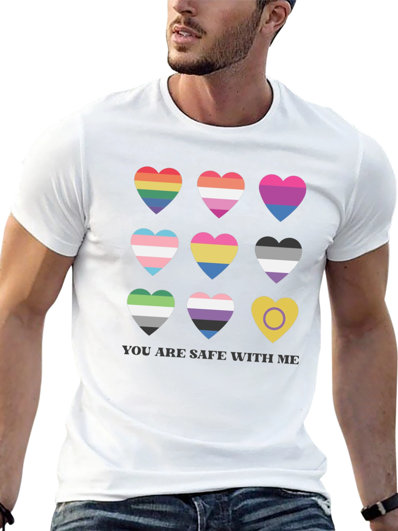 Pride Hearts T-Shirt - You Are Safe With Me