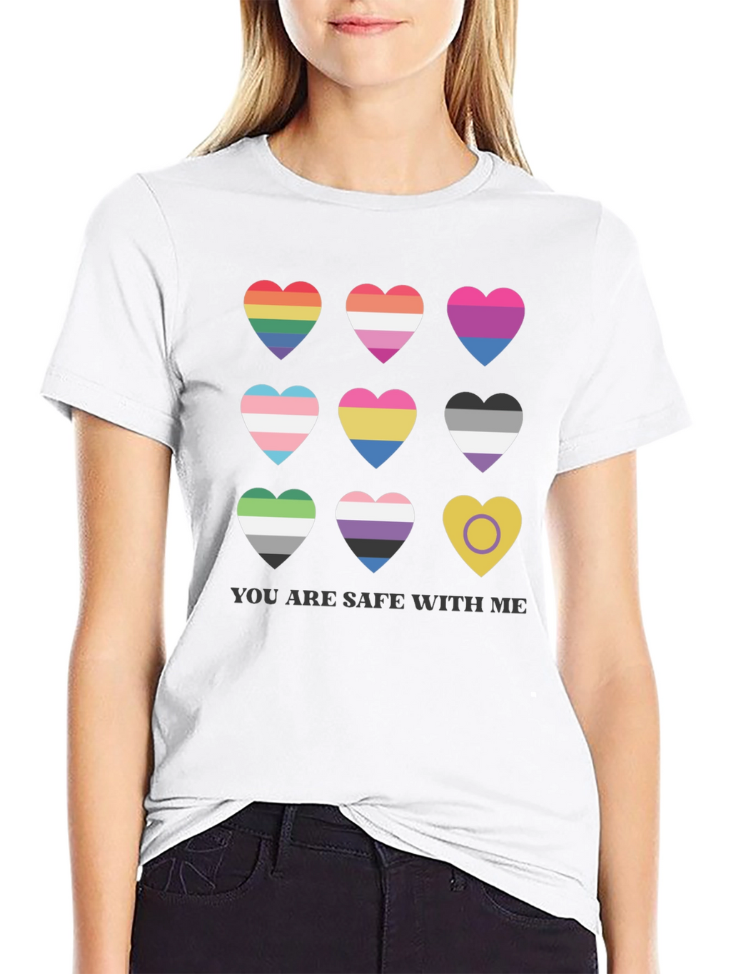 Pride Hearts T-Shirt - You Are Safe With Me
