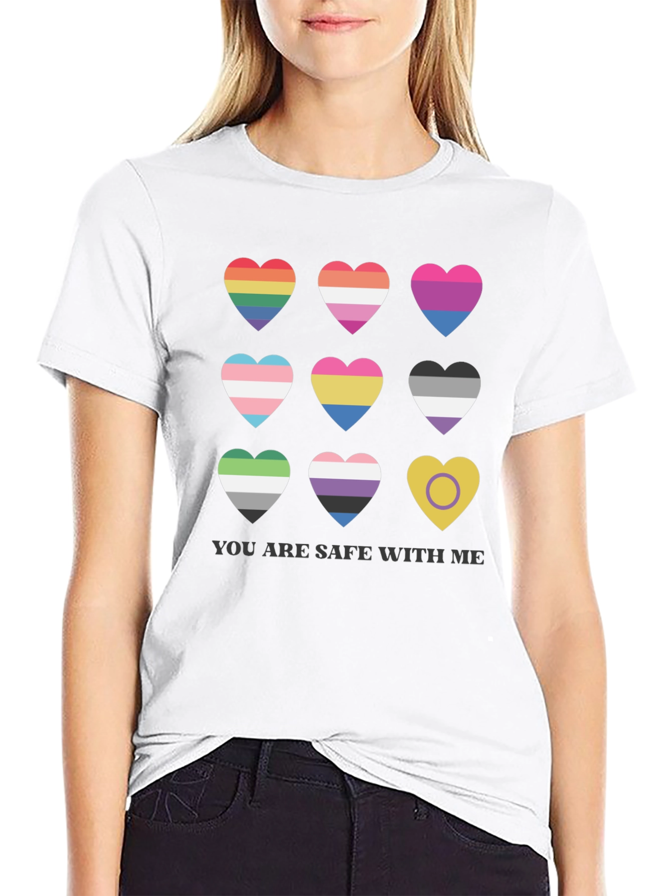 Pride Hearts T-Shirt - You Are Safe With Me