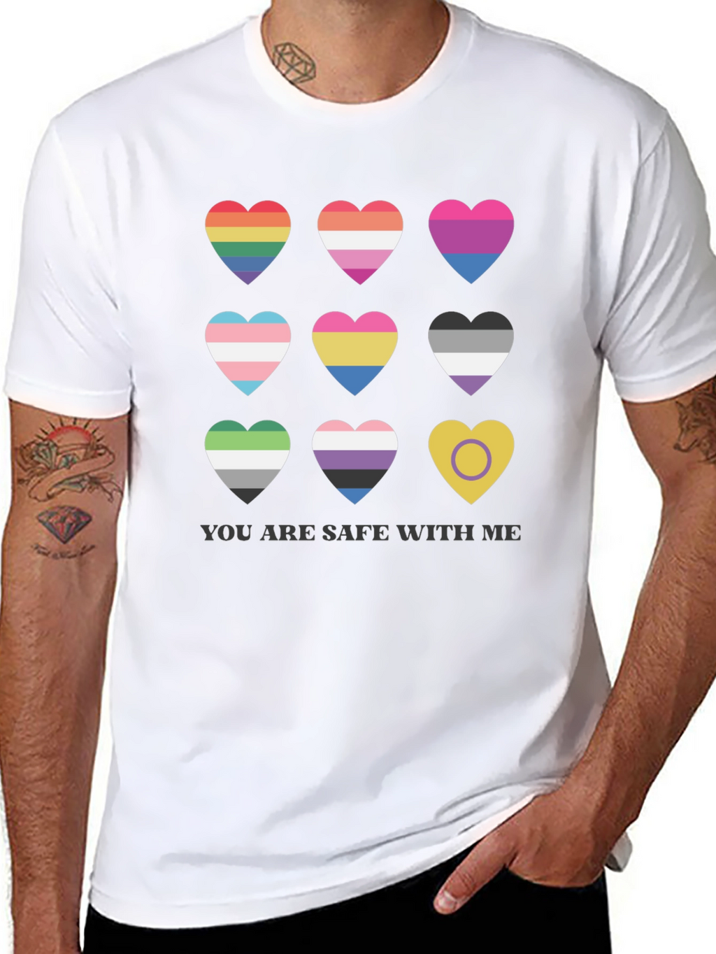 Pride Hearts T-Shirt - You Are Safe With Me
