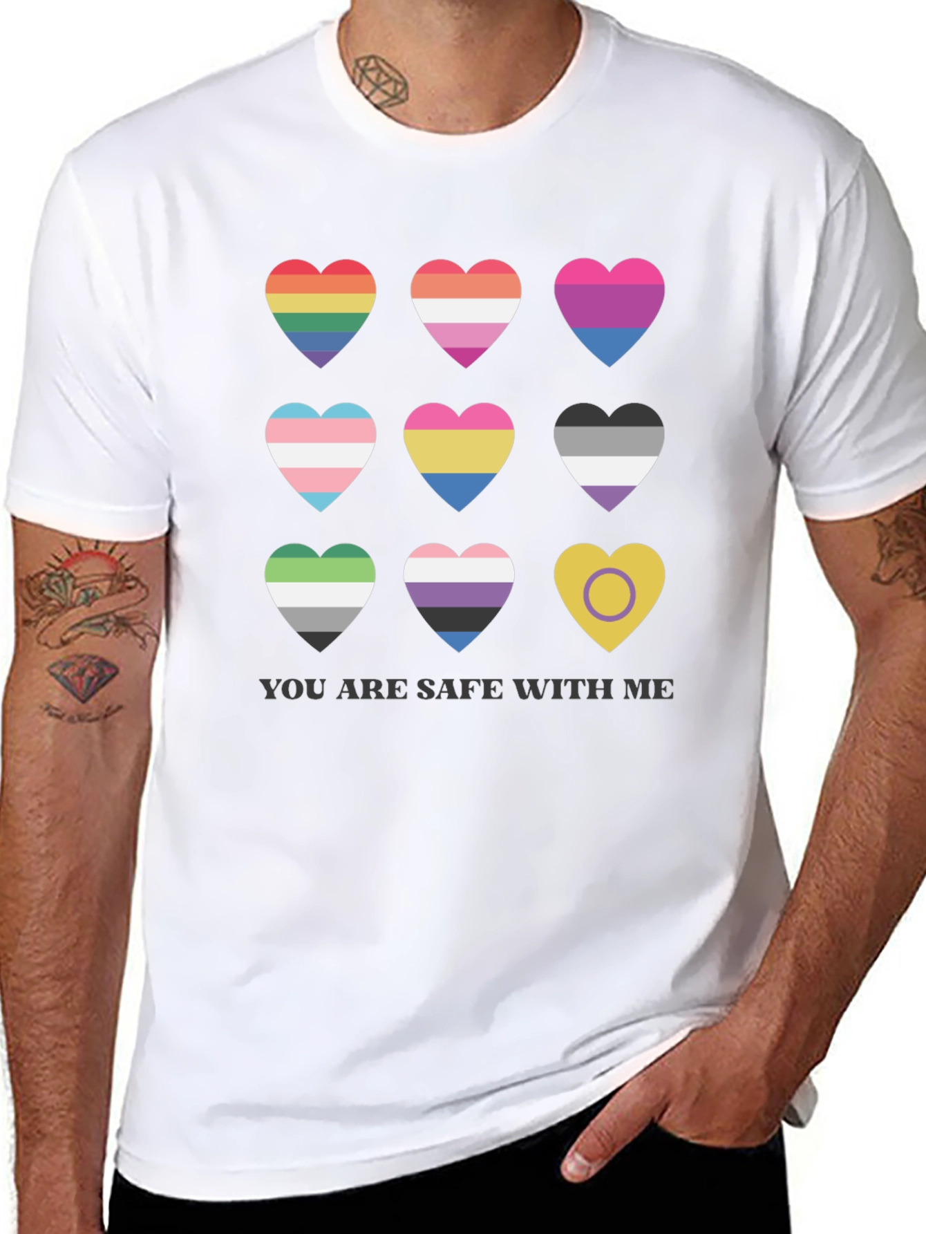 Pride Hearts T-Shirt - You Are Safe With Me