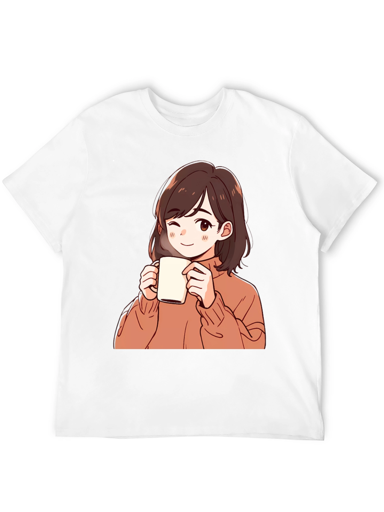 Anime Girl Drinking Coffee Graphic T-Shirt