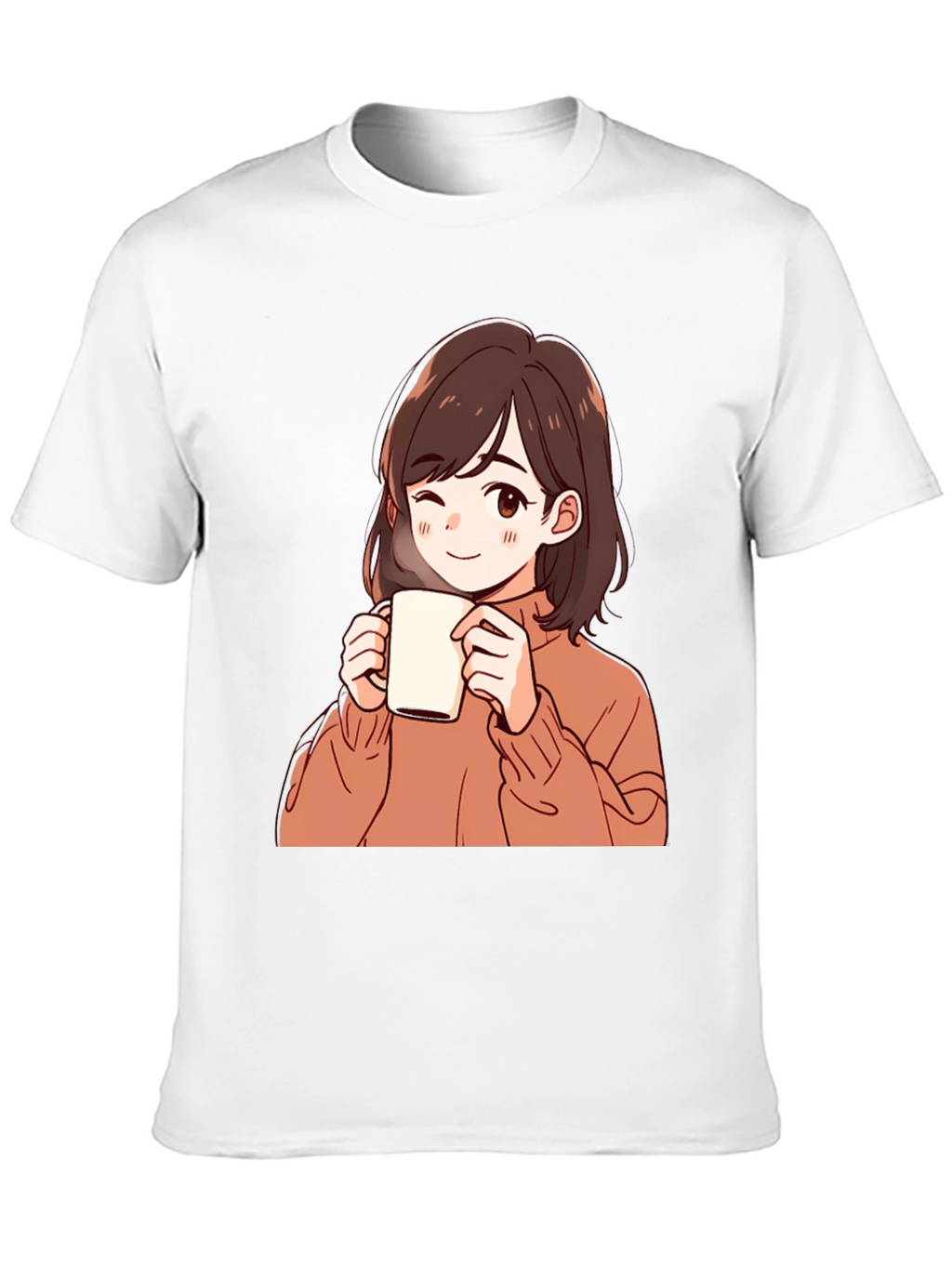 Anime Girl Drinking Coffee Graphic T-Shirt