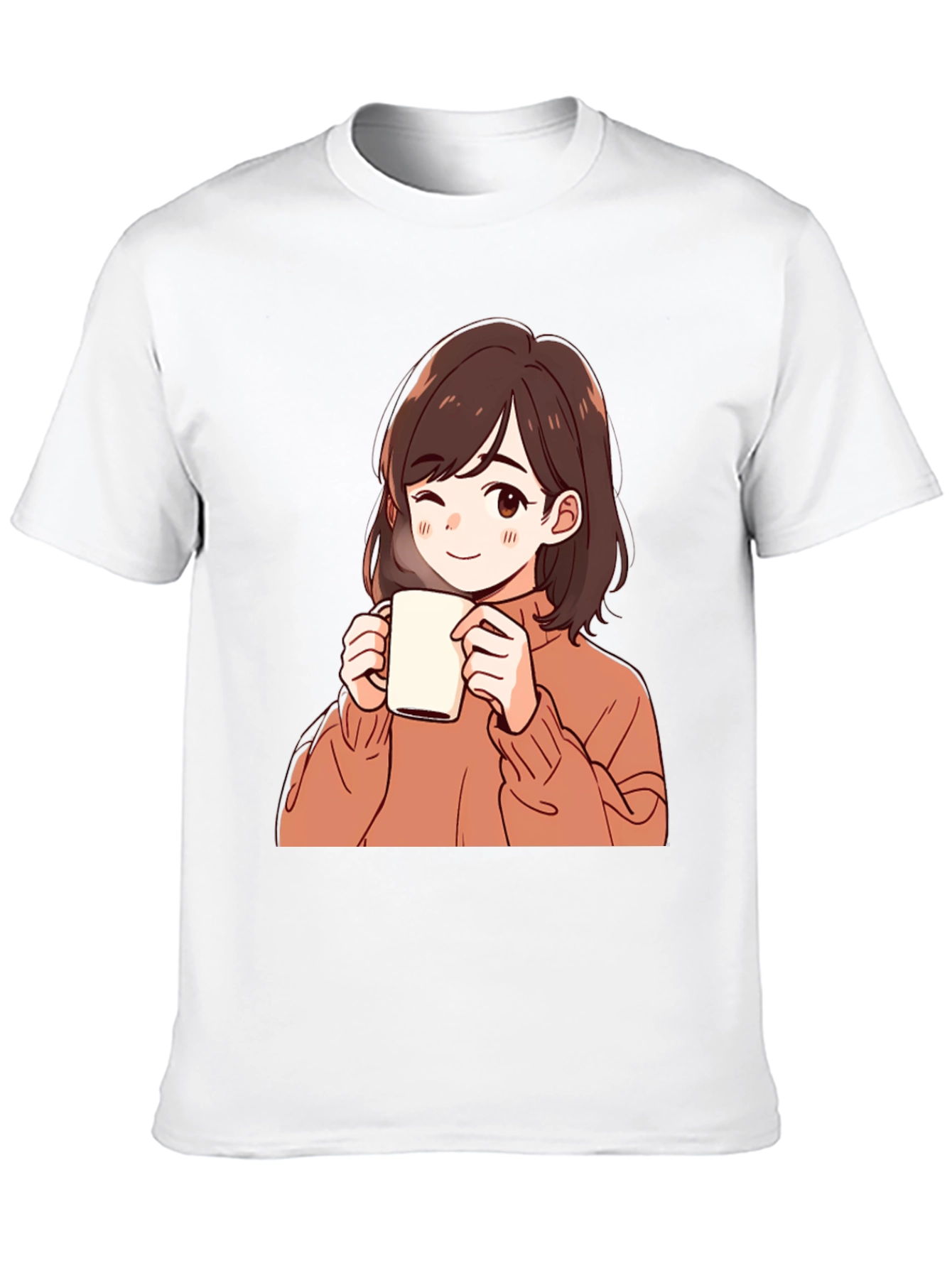 Anime Girl Drinking Coffee Graphic T-Shirt