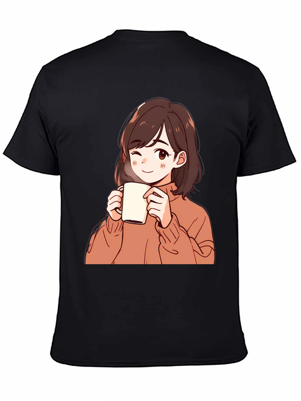 Anime Girl Drinking Coffee Graphic T-Shirt
