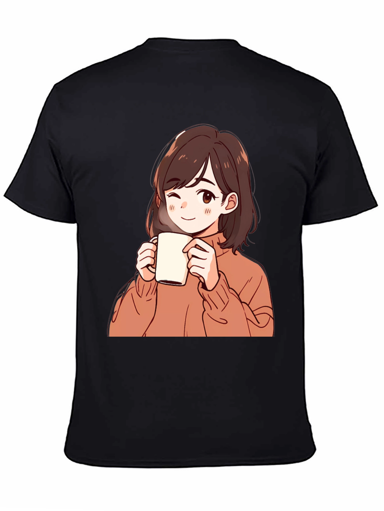 Anime Girl Drinking Coffee Graphic T-Shirt