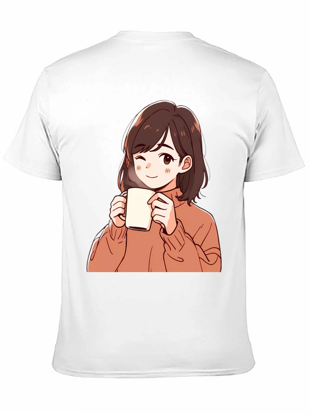 Anime Girl Drinking Coffee Graphic T-Shirt