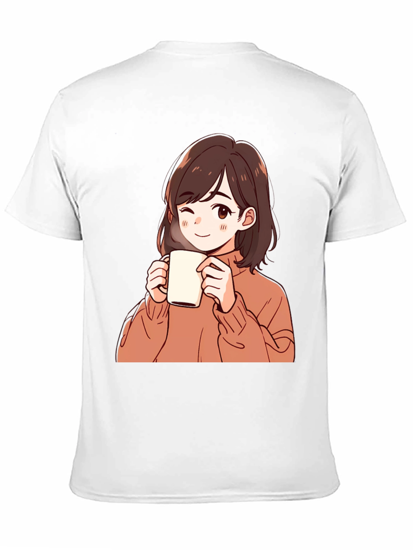 Anime Girl Drinking Coffee Graphic T-Shirt