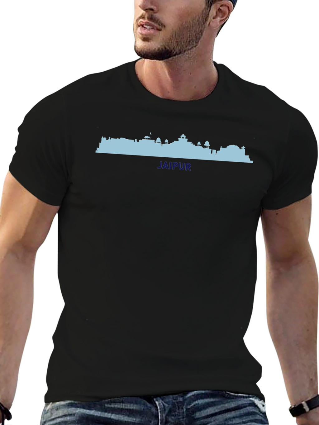 Jaipur Skyline Graphic Tee - Black Cotton T-Shirt