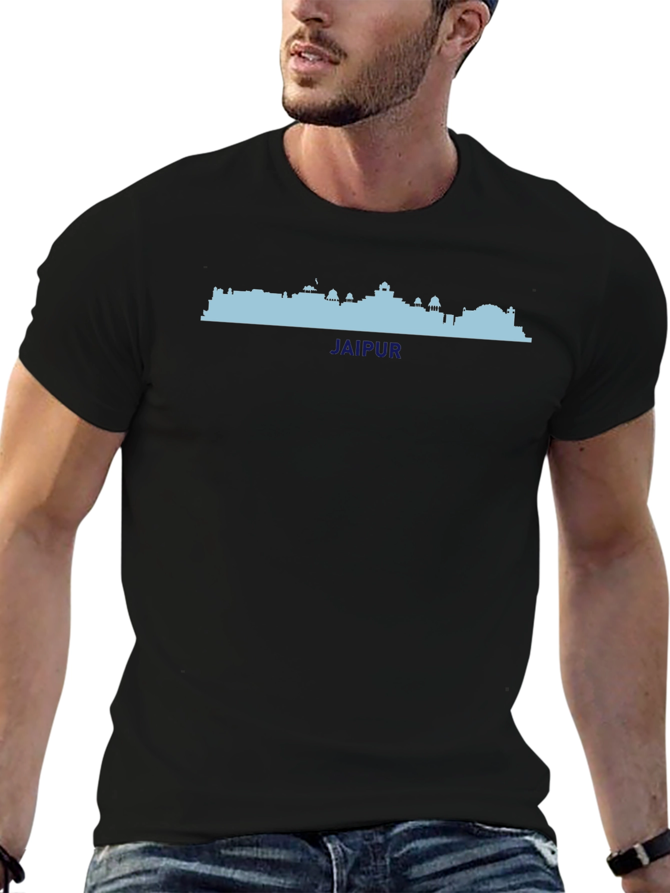 Jaipur Skyline Graphic Tee - Black Cotton T-Shirt