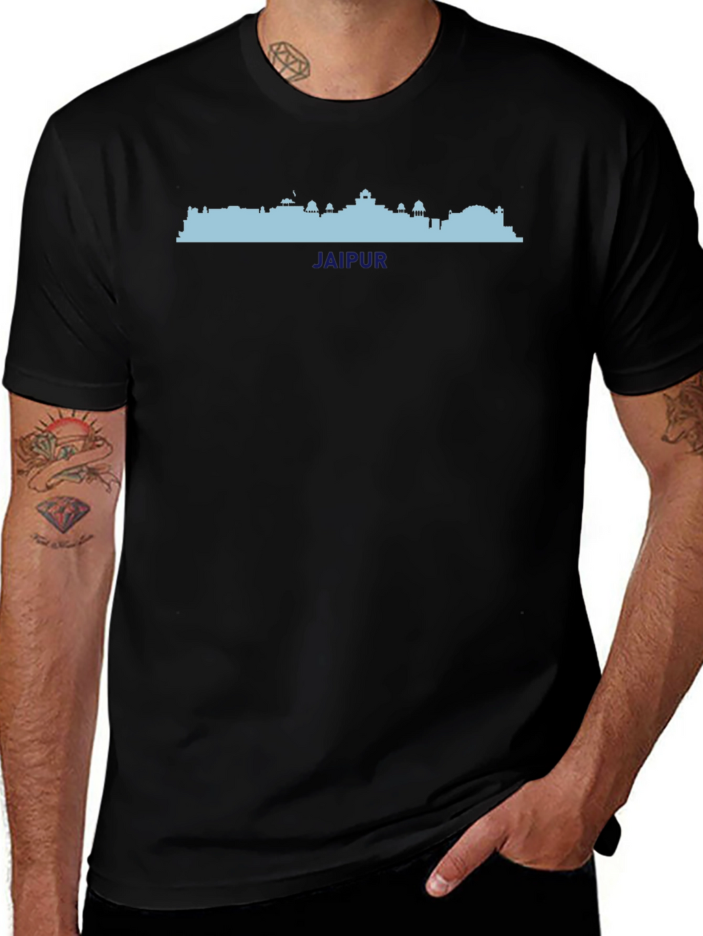 Jaipur Skyline Graphic Tee - Black Cotton T-Shirt