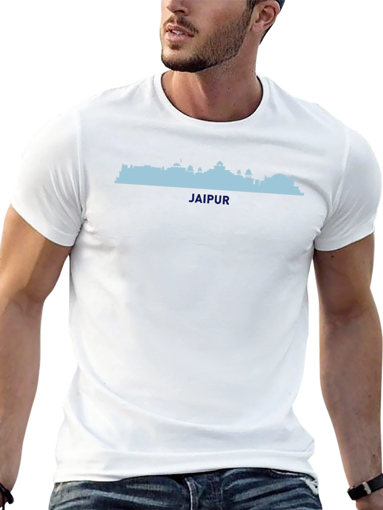 Jaipur Skyline Graphic Tee - Black Cotton T-Shirt