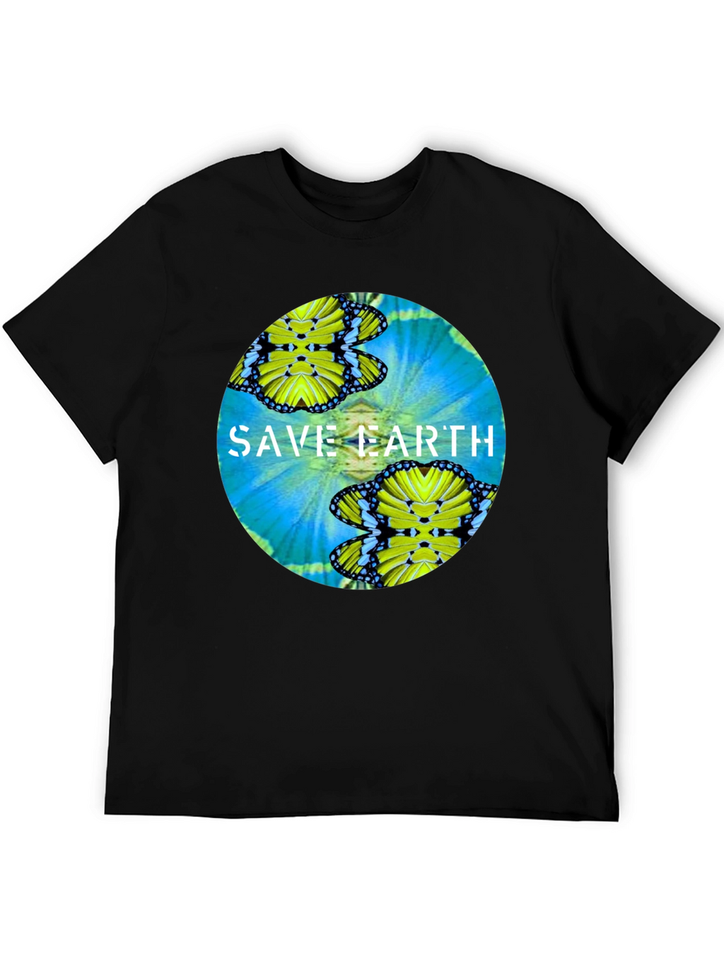 Save Earth Butterfly Graphic Black T-Shirt