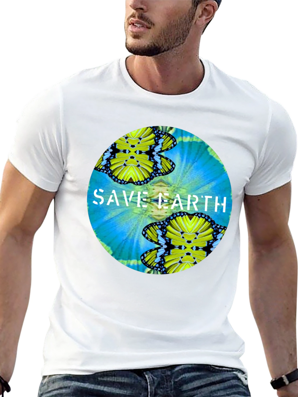 Save Earth Butterfly Graphic Black T-Shirt