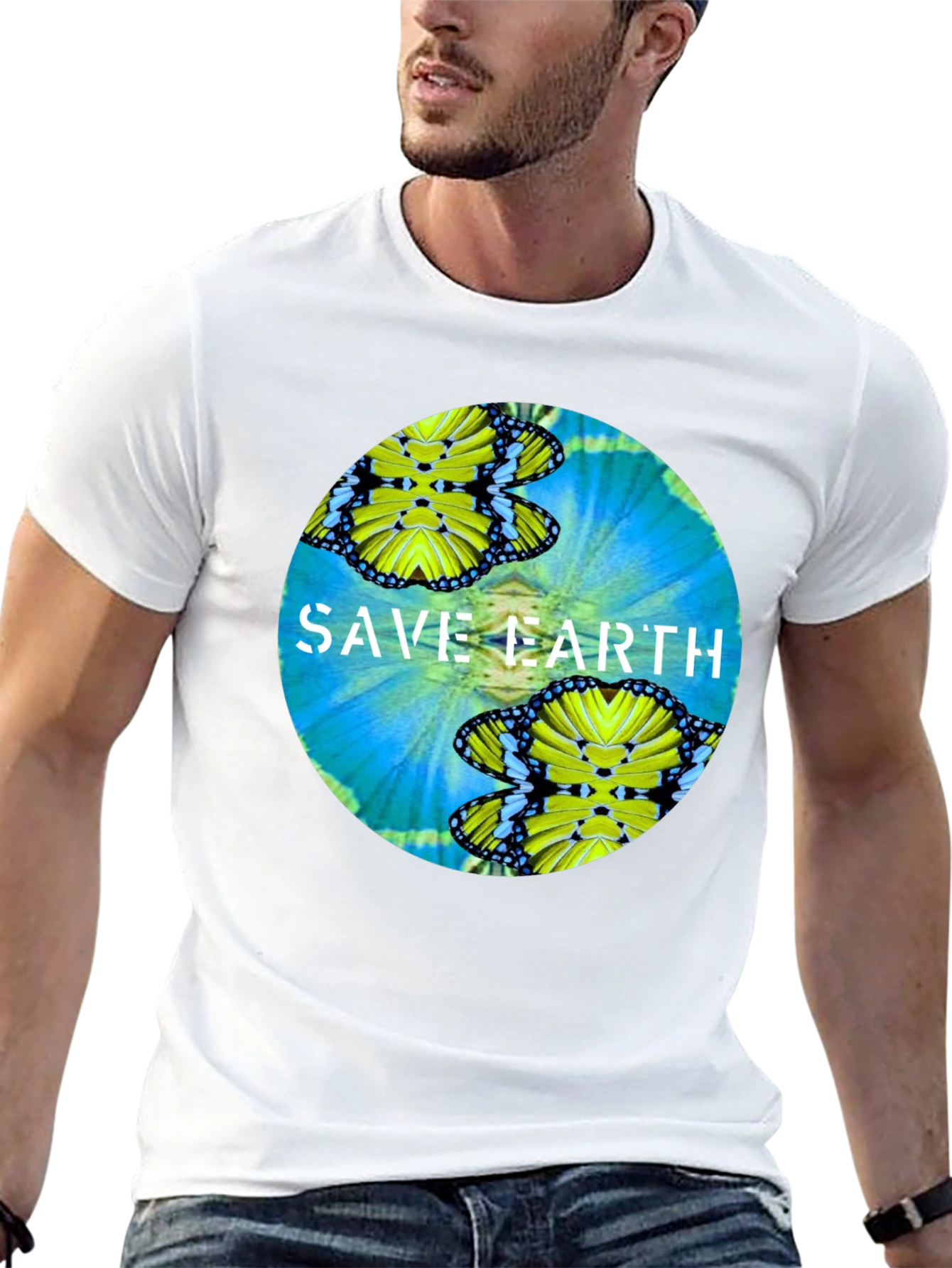 Save Earth Butterfly Graphic Black T-Shirt