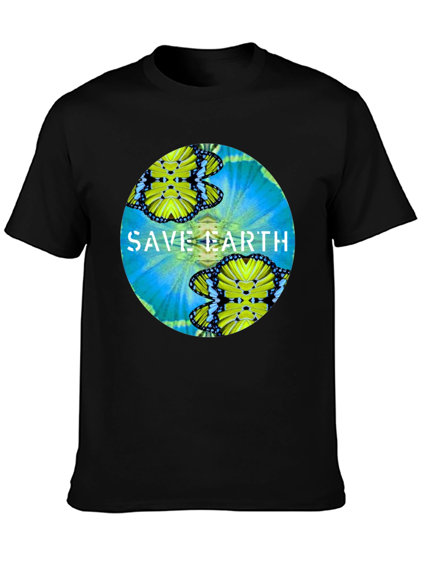 Save Earth Butterfly Graphic Black T-Shirt