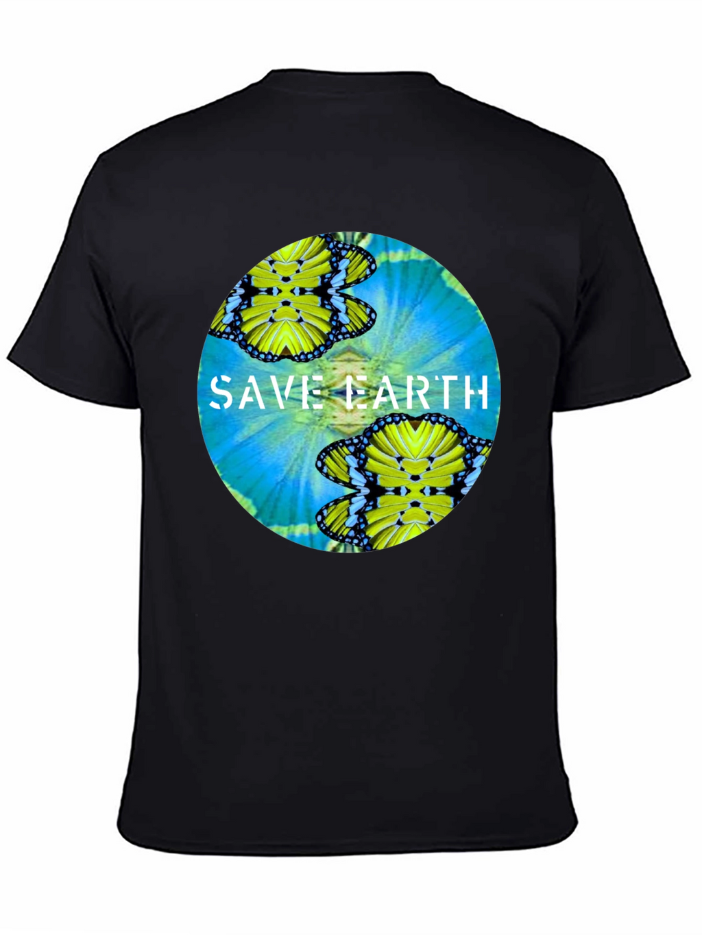 Save Earth Butterfly Graphic Black T-Shirt