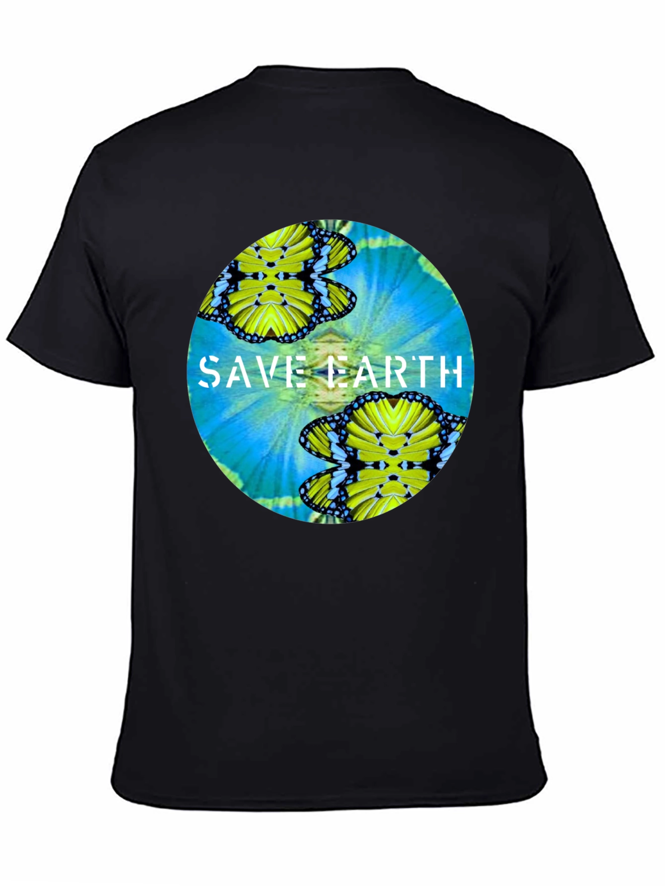 Save Earth Butterfly Graphic Black T-Shirt
