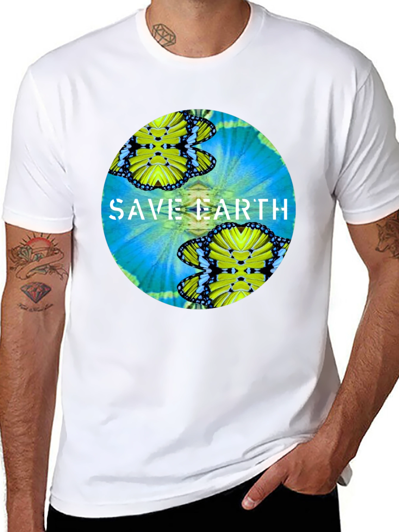 Save Earth Butterfly Graphic Black T-Shirt