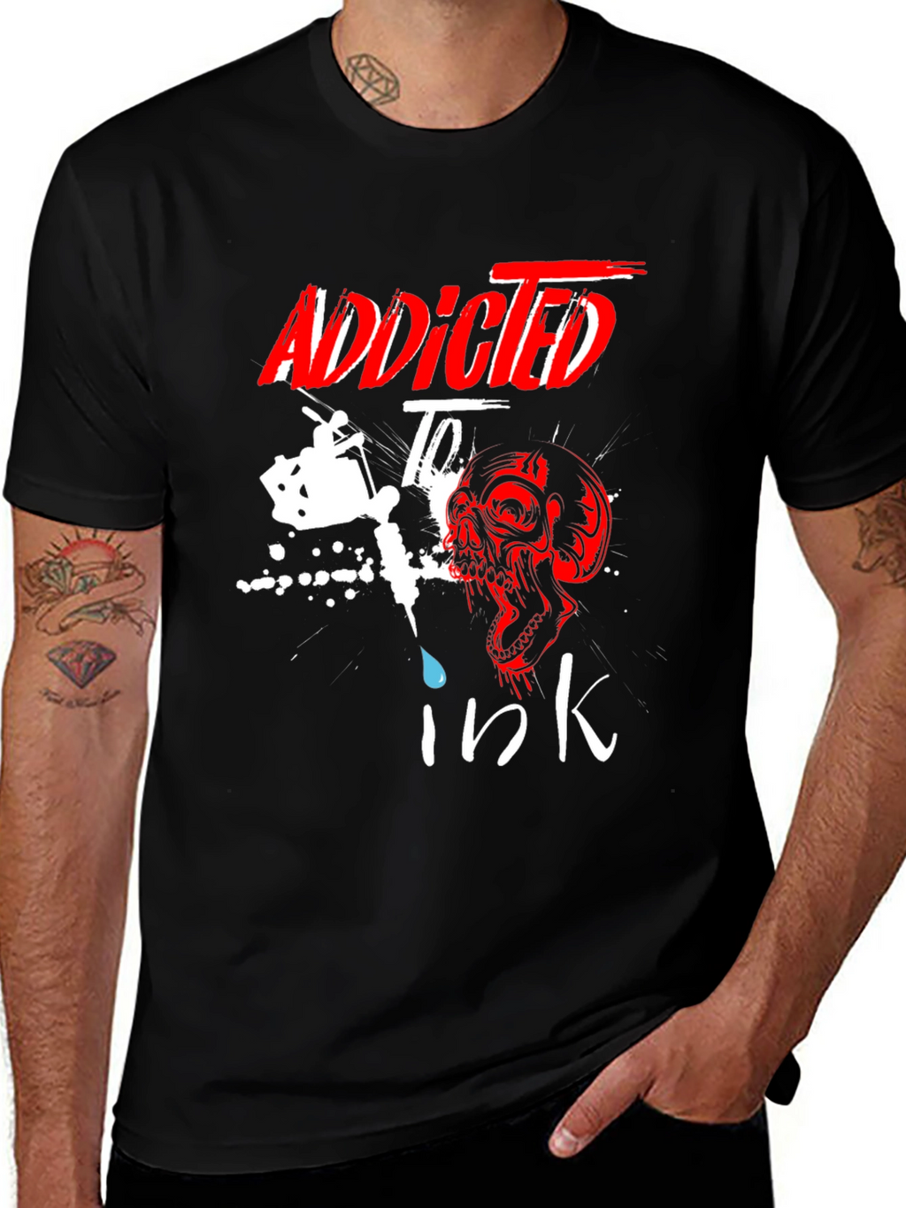 Addicted to Ink T-Shirt Skull Tattoo Design