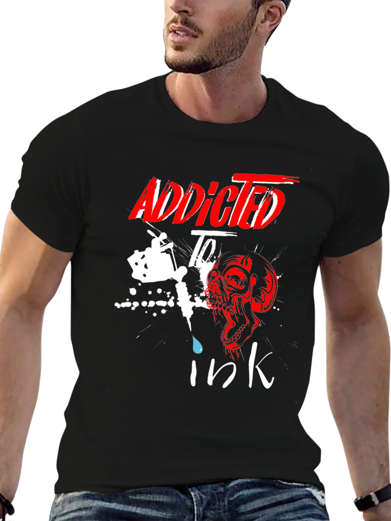 Addicted to Ink T-Shirt Skull Tattoo Design