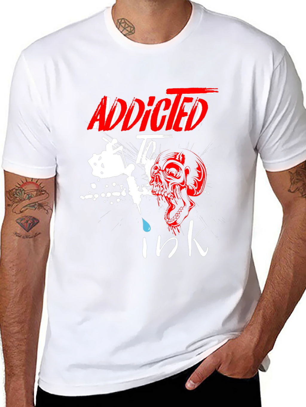 Addicted to Ink T-Shirt Skull Tattoo Design