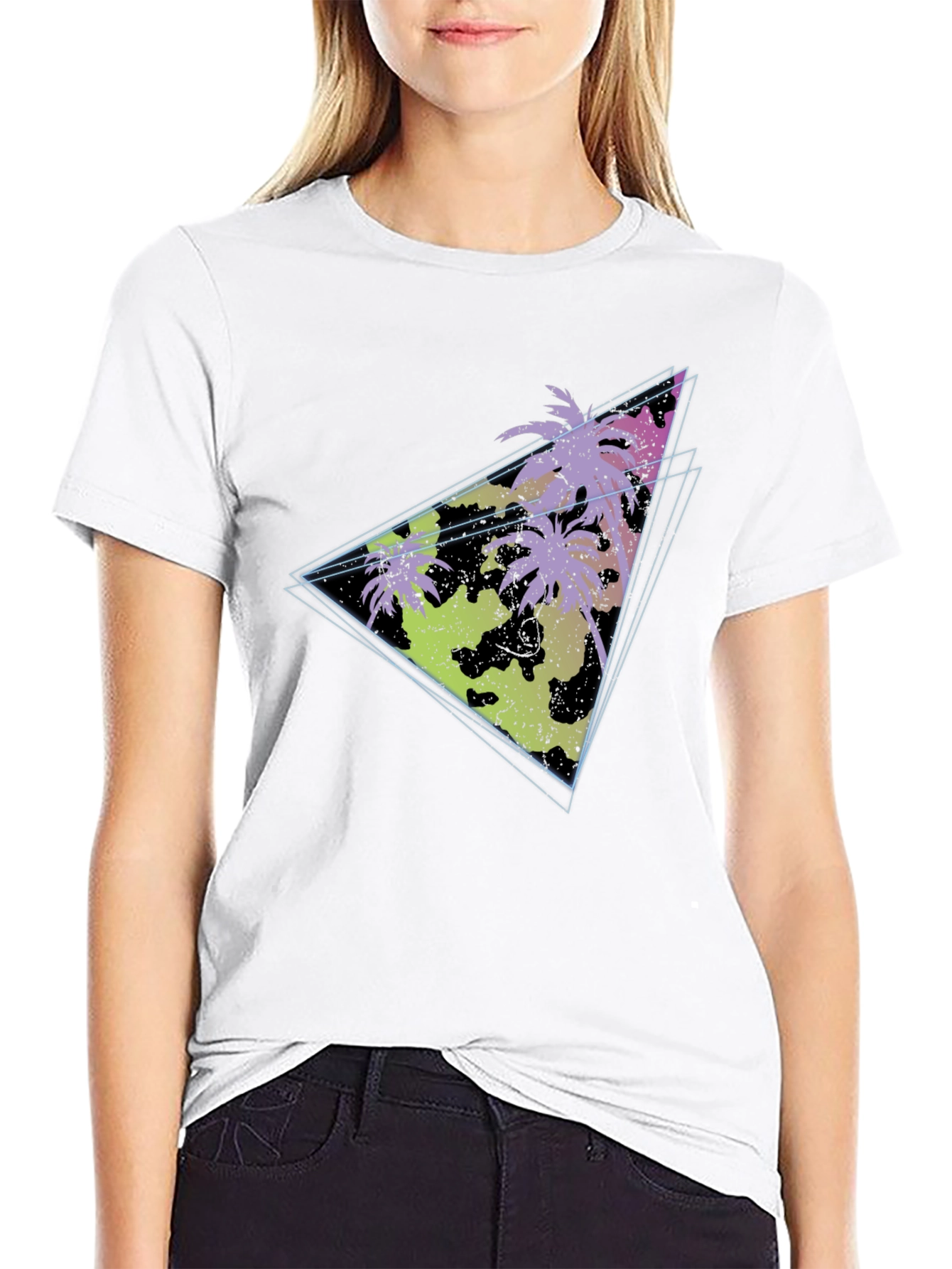Retro Palm Tree Triangle Graphic Tee - Black